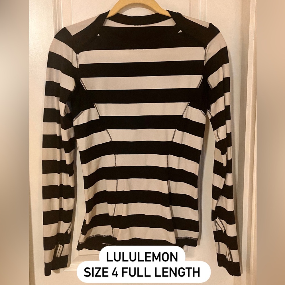 Lululemon Black and White Striped Long Sleeve Top